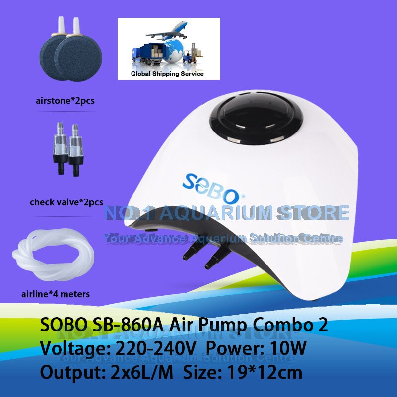 SOBO Silent Aquarium Air Pump Oxygen Pond Aerator Water Fish Tank SB-830A SB-860A 5W/10W Authorized Dealer: SB-860A COMBO TWO / US Plug