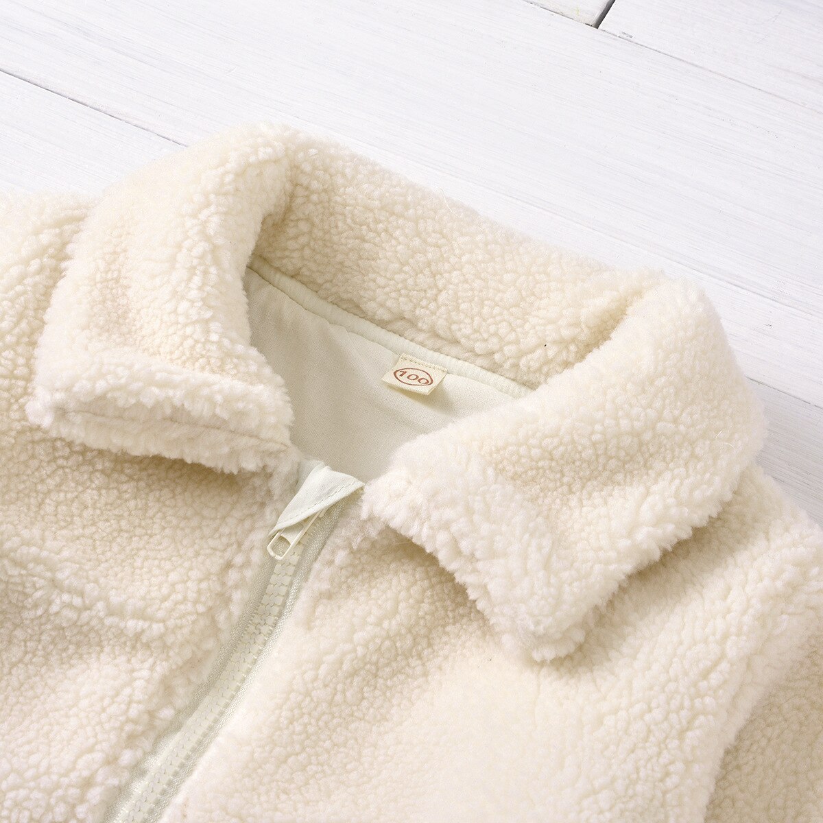 Kids Wool Coat Winter Warmer Baby Boy Girl Cashmere Jackets Long Sleeve Plush Lapel Zip Up Beige Outerwear Thicken Clothes 1-6T