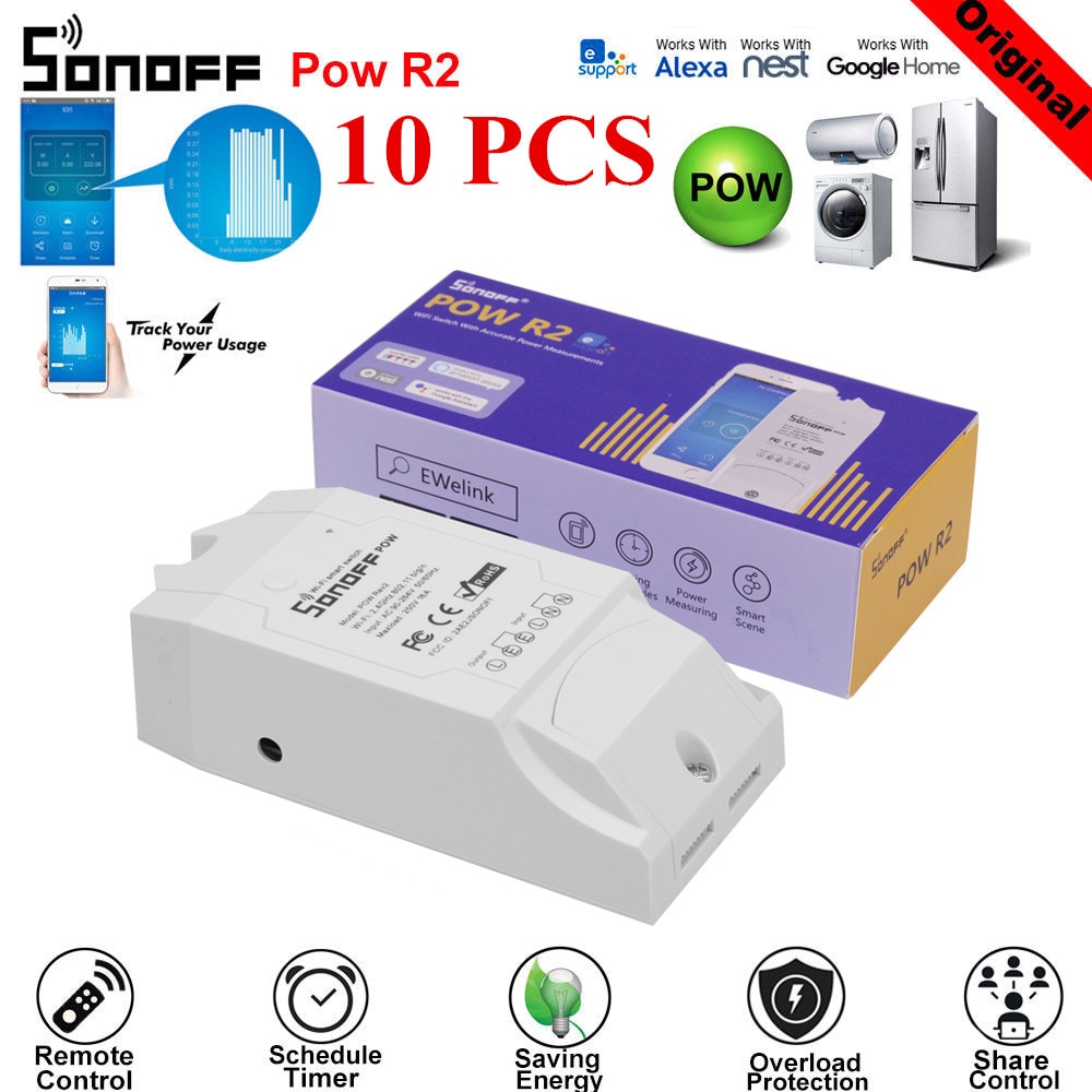 10PCS SONOFF POW R2 16A 3500W Wifi Schalter Controller Echtzeit Power Verbrauch Monitor Messung Für Smart Home automatisierung