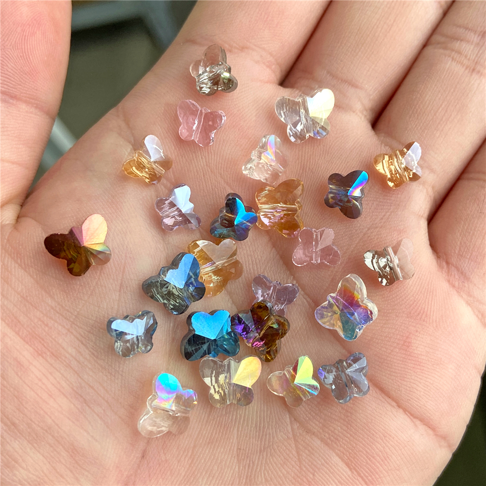 30 Uds. Cuentas facetadas de cristal con purpurina, cuentas multicolores con forma de mariposa para fabricación de joyería, piezas para collar de pulsera Diy