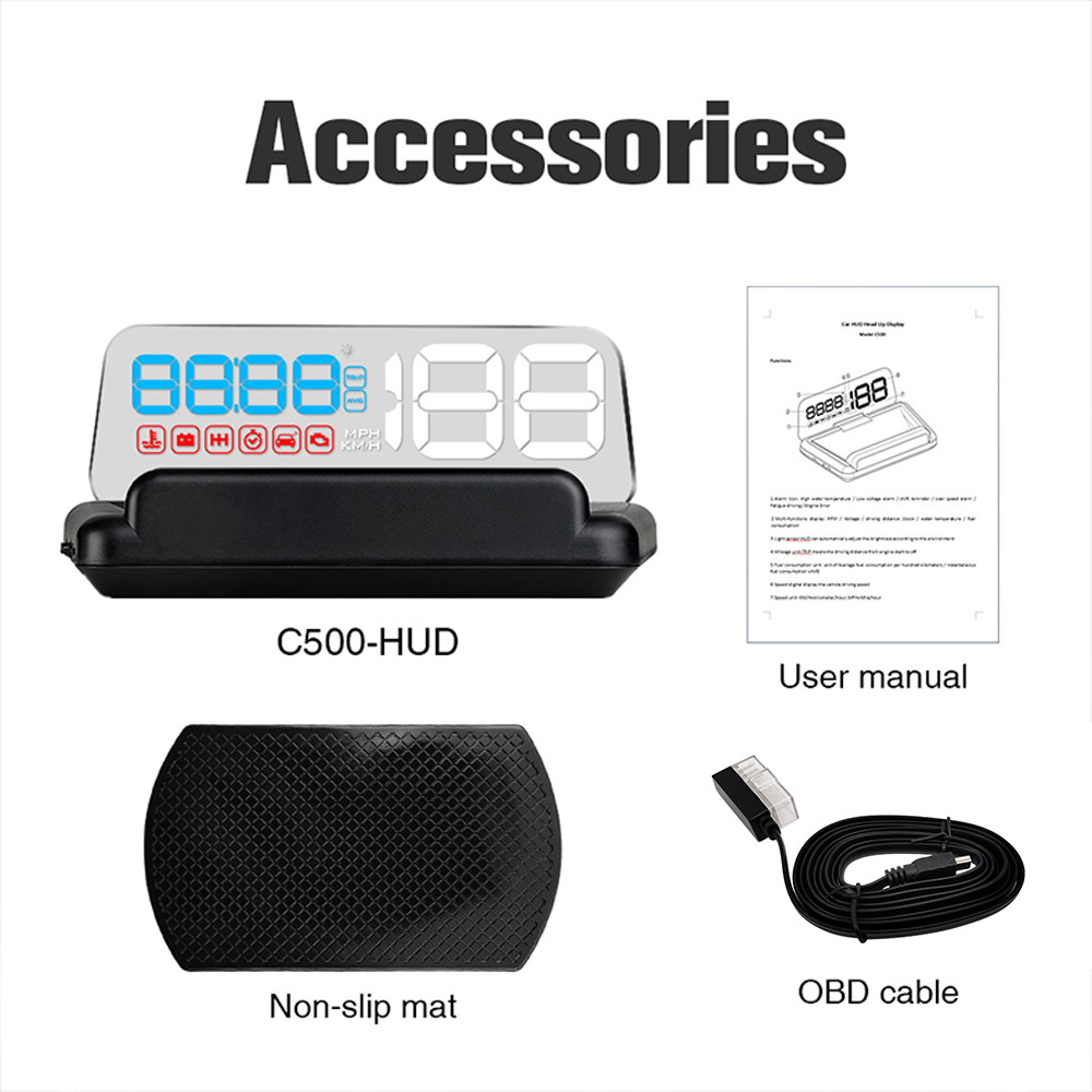 C500 OBD/GPS HUD Head-Up Display Auto Windschutzscheibe Tachometer auf Glas Projektor RPM Uhr Fahrentfernung Volt On-Board-Computer: Black
