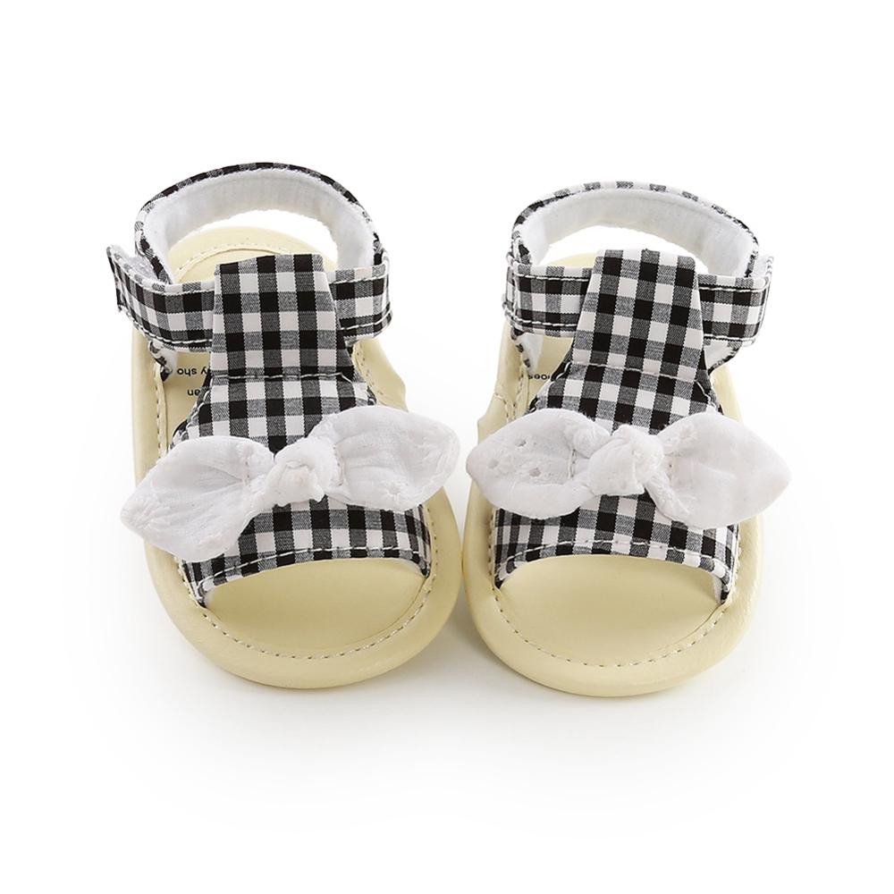Zomer baby kind meisjes strik geruit ademend antislip schoenen sandalen peuter zachte zool strandschoenen 0-18m: B / M 6-12