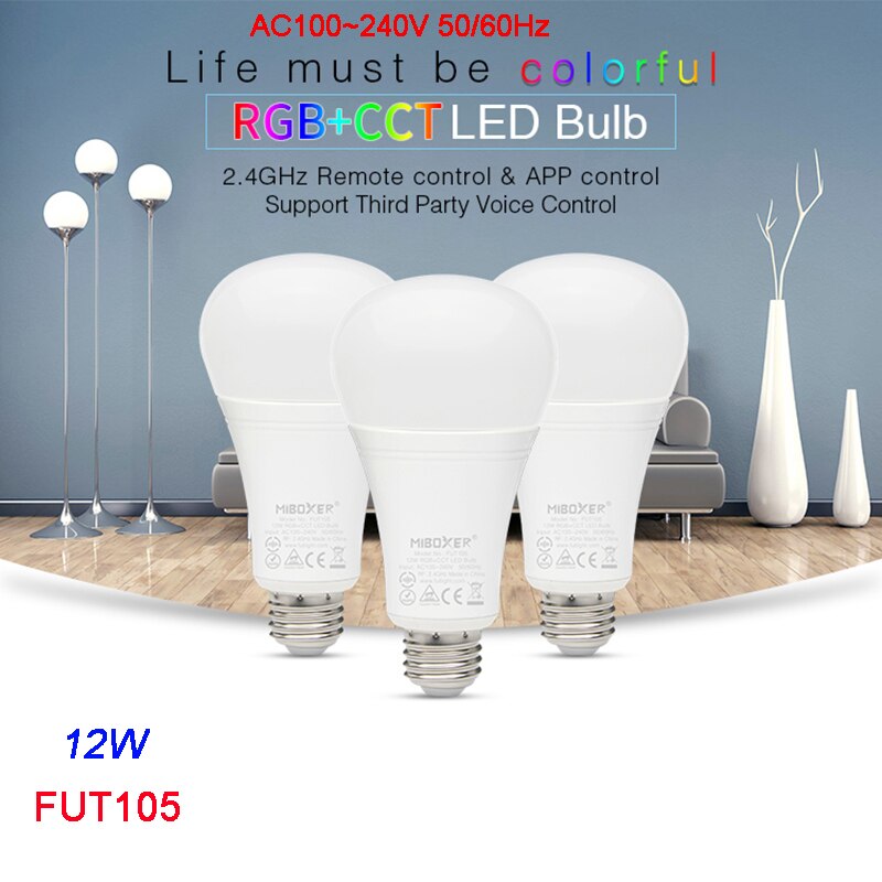 Miboxer E27 GU10 MR16 4W 5W 6W 9W 12W LED Spotlight RGB+CCT Smart Light Room decoration Blub 2.4G Remote/Phone APP/Voice control: FUT105    12W