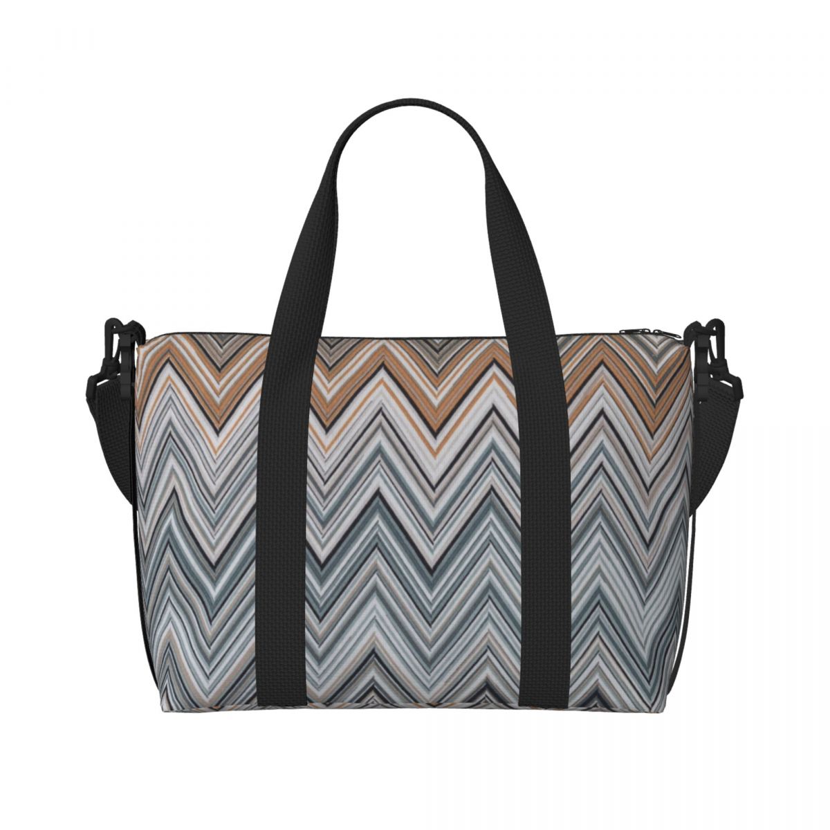 Bolso de mano de playa personalizado Boho Chic moderno en Zigzags para mujer, bolsas de compras de viaje multicolores geométricas para gimnasio Extra grande: Verde militar