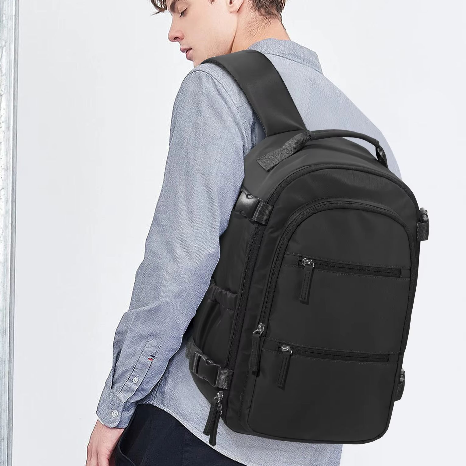 Backpack Men Waterproof Multiple Pockets Backpack Men's Work Bag Vacuum Compression Backpack Hiking Travel Backpack Notebook Bag