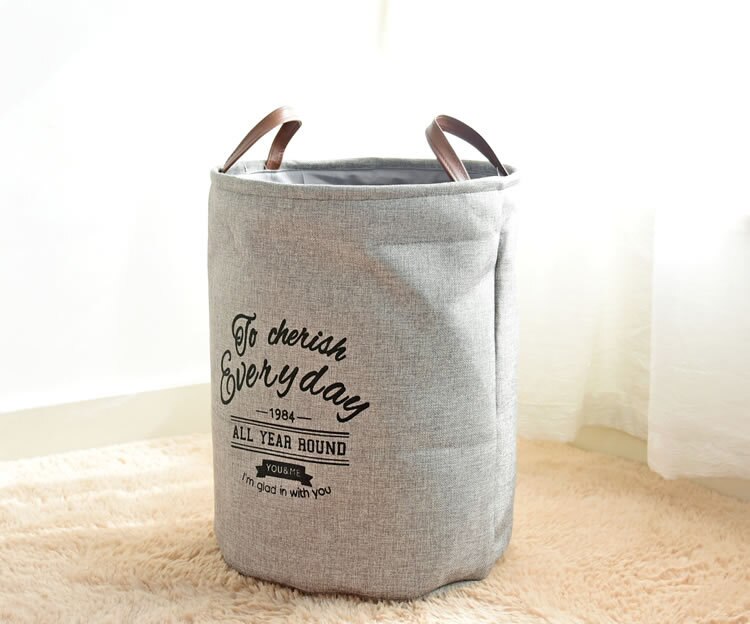 Basket Stand Laundry Basket Toy Storage Box Large Bag Cotton Washing Dirty Clothes Big Basket Organizer Bin Handle: Light Grey
