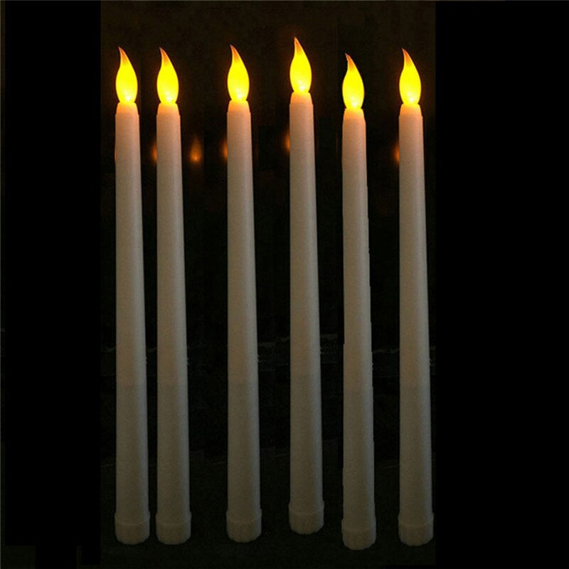 Pack of 6 Remote or not Remote Control Yellow Light Long Plastic Taper Candles,Not wax material 28 cm Remote Flameless Candles: not remote functionA