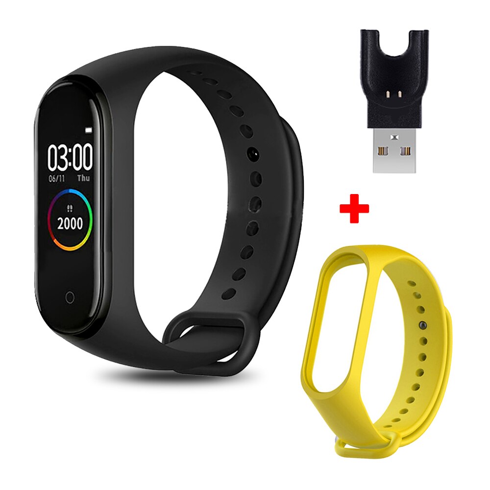 M4 Smart Bracelet with Extra Strap Smart Band Color Screen Sport Fitness Pedometer Blood Pressure Smart Wristband Step Counter: black yellow