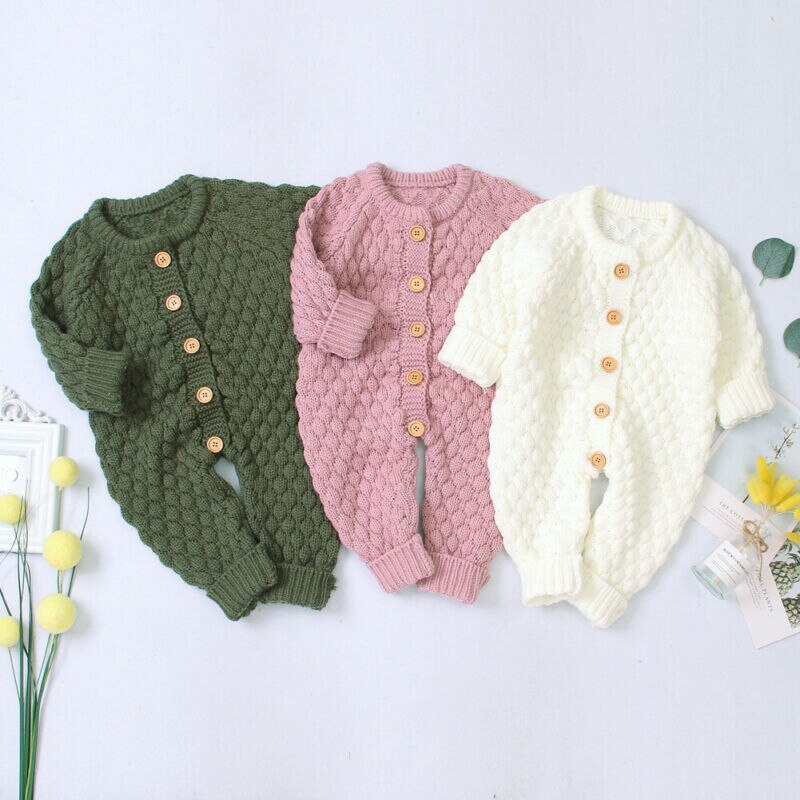 Barboteuse d'automne pour bébé fille garçon | Vêtements en tricot vendus à manches longues, combinaison-pull, 0-18M