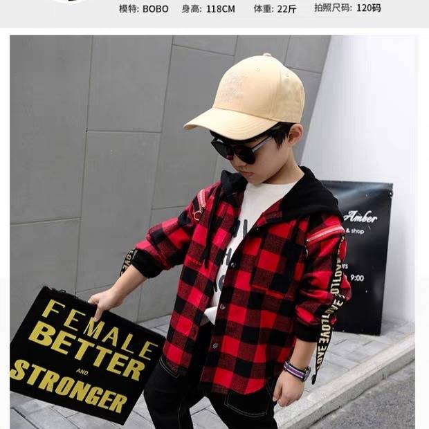 eins heißer Jungen draussen Jacken 3-13 jahre alte Koreanische Sping und herbst jacke jungen Mit Kapuze kariertes hemd buchstaben drucken freundlicher Mantel: rot / 9T
