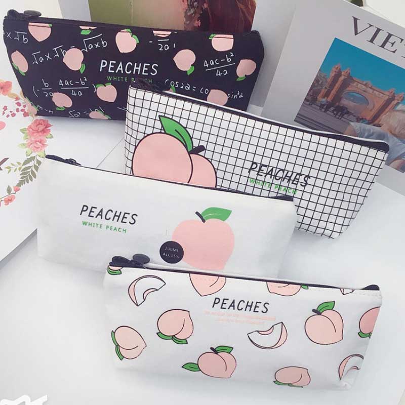 Estuche escolar Kawaii Fruit Peach para chicas rosas, caja de lápices escolar, bolsa de lápices, suministros escolares, papelería