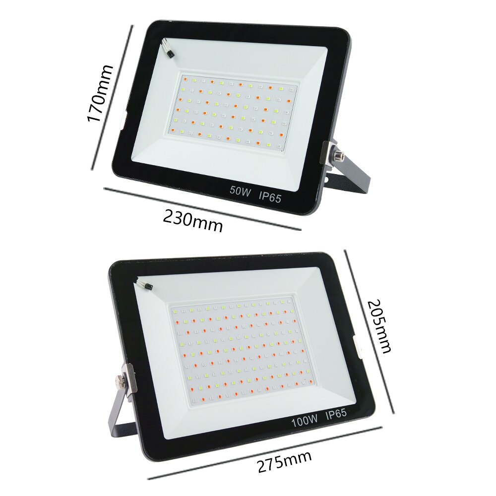 T-sol 240v 220v 110v ledet flomlys 50w/100w rgb flomlys oss/eu/uk støpsel ledet søkelyset utendørs farge fjernkontroll  ip65