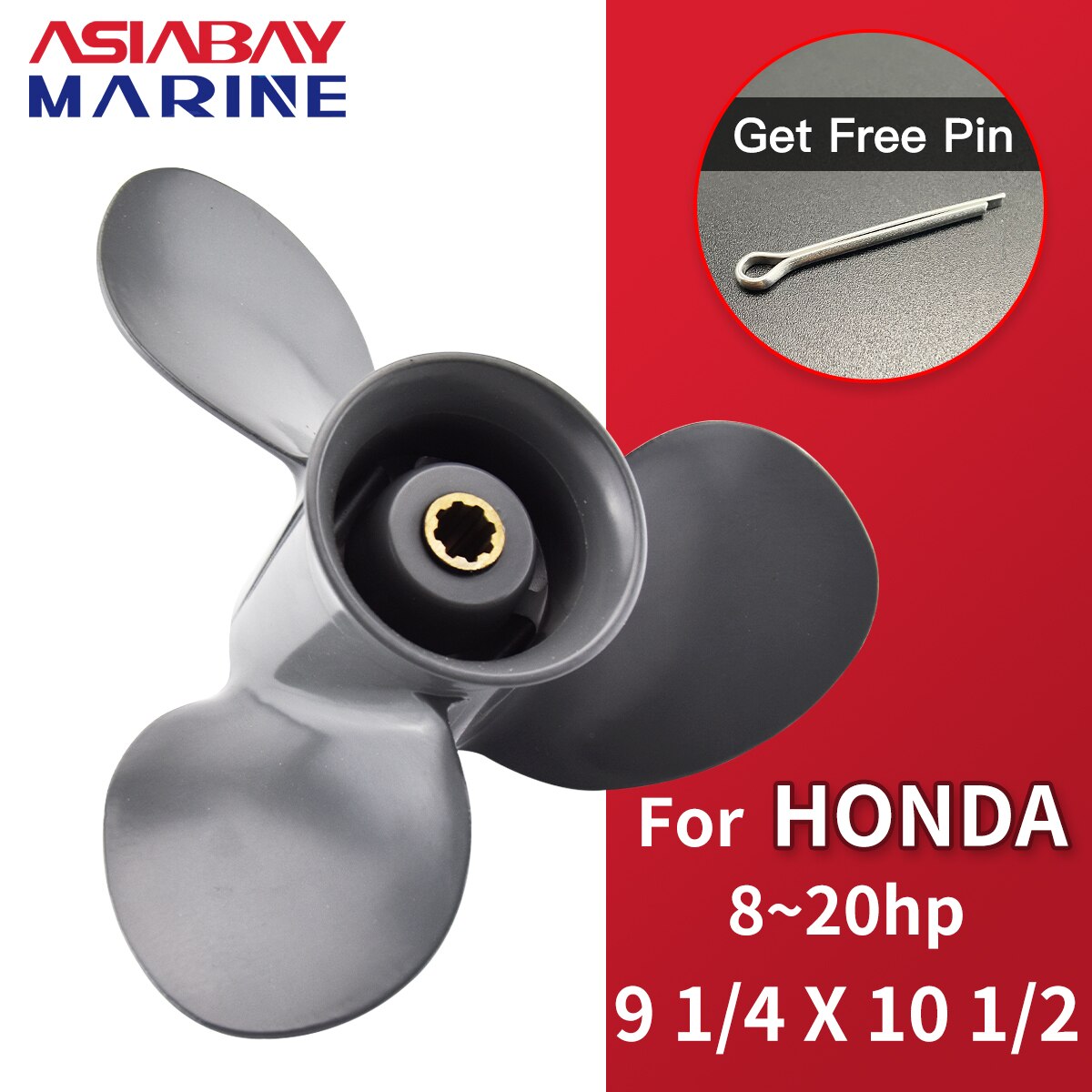 Outboard Propeller For Honda 8hp 9.9hp 10hp 15hp 20hp 9 1/4* 10 1/2 Motor Aluminum Alloy 3 Blades 8 Spline Marine Engine Part