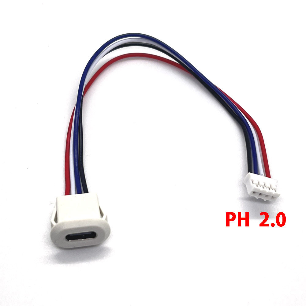 1 stk. 4 -bens usb c-stik type-c vandtæt med  ph 2.0- møtrikkers låseplade, hun-tpc højstrøms hurtigopladningsstik med cc-ben: Rød