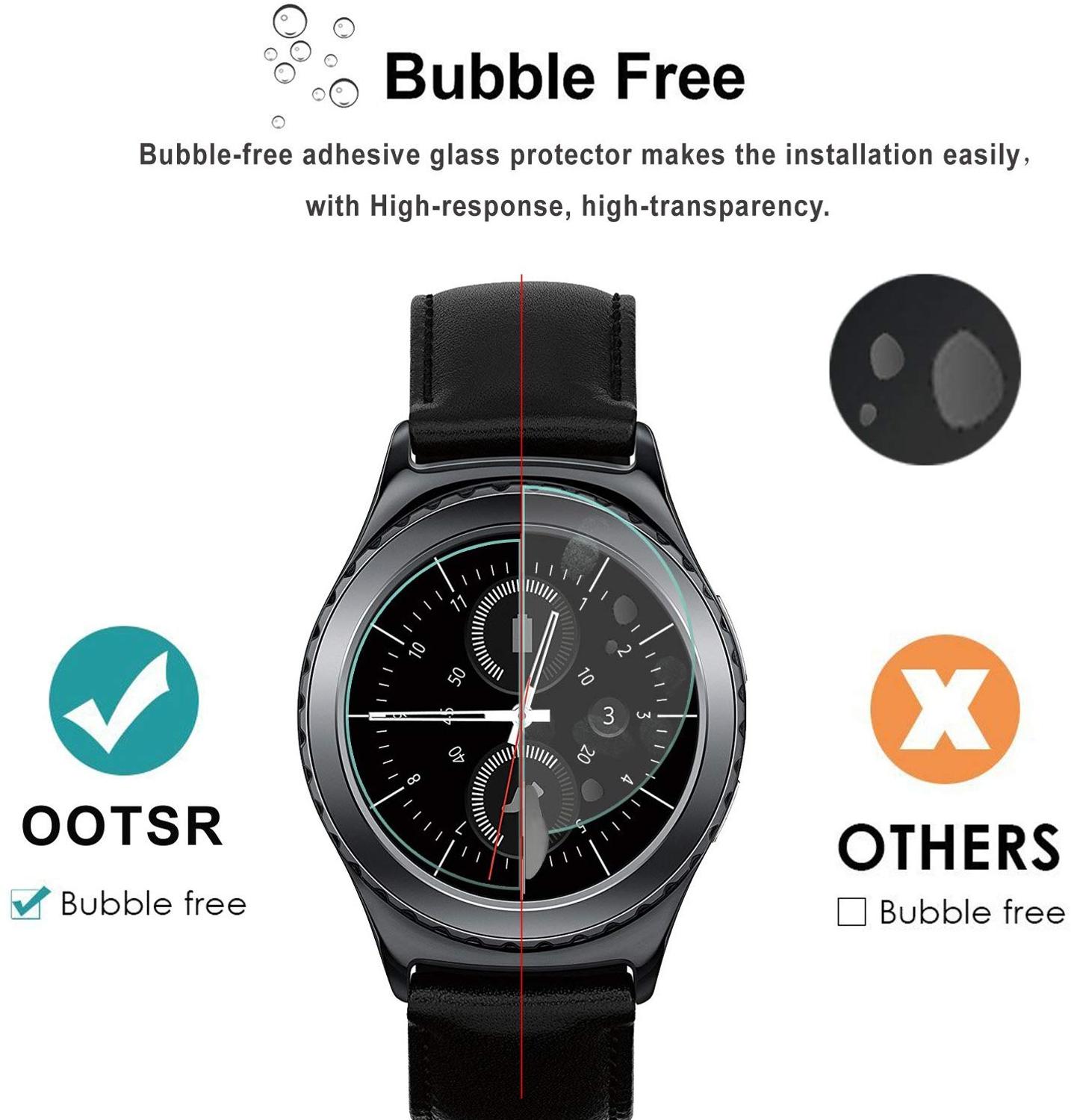Behua hærdet glas skærmbeskyttelsesfilm til samsung gear  s2 sm-r720 9h lte 2.5d rundkant anti-ridsebeskyttelsesdæksel