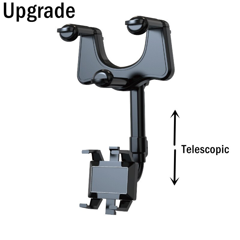 Aggiorna il supporto telescopico per telefono per auto a 360 ° ruota il supporto del telefono per specchietto retrovisore nella staffa per auto supporto per supporto GPS per iPhone Samsung: Upgrade Black