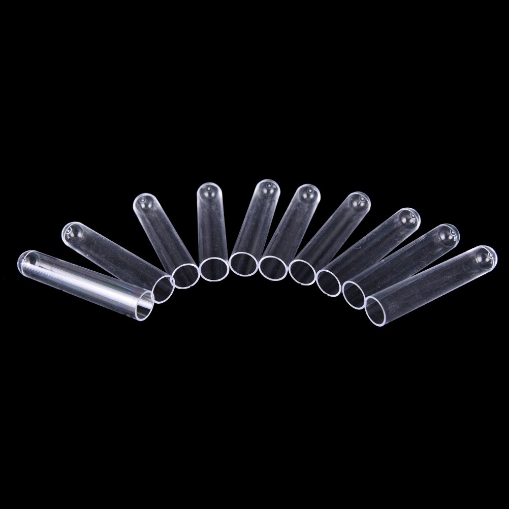10pcs 12*60mm Clear Plastic Test Tubes Hard Plastic Test Trial Tube For Office School Chemistry Supplies