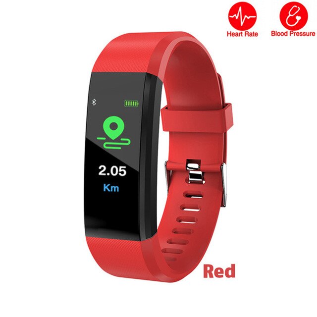 Color Screen smart Bluetooth fitness pedometer step counter wrist sleep heart rate monitoring watch with calorie running tracker: Red