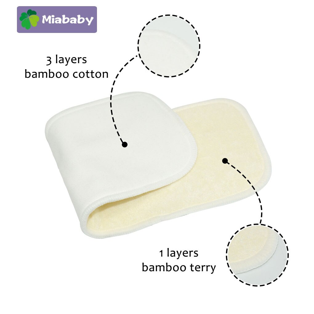 Miababy 5/10 pcs 4 layers Bamboo Cotton/Terry Cloth Diaper Insert Washable Cloth Nappy for Baby Diapers 35*13.5cm Baby diaper