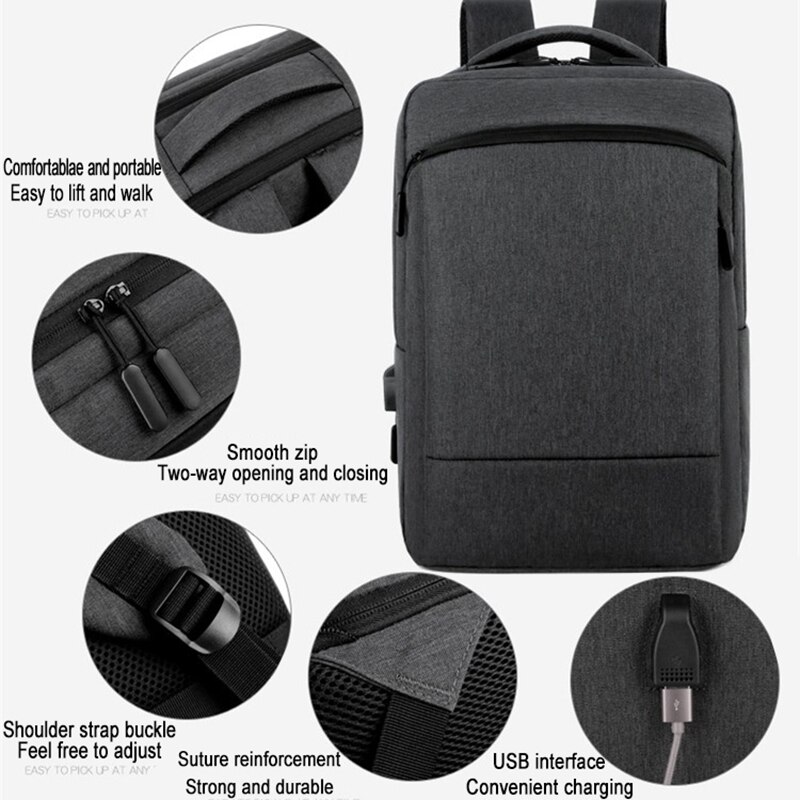 Zaino per computer portatile da uomo zaino da lavoro da ufficio da 15.6 pollici borsa da lavoro con ricarica Usb zaino da scuola nero unisex zaino da scuola Mochila maschio