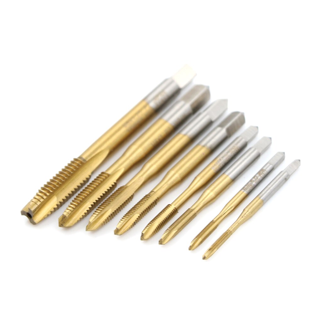 HSS Titanium Machine Right Hand Tap Drill 3 Flute M2 M2.5 M3 M3.5 M4 M5 M6 M8 Spiral Point Thread Plug Handle Taps Die Set