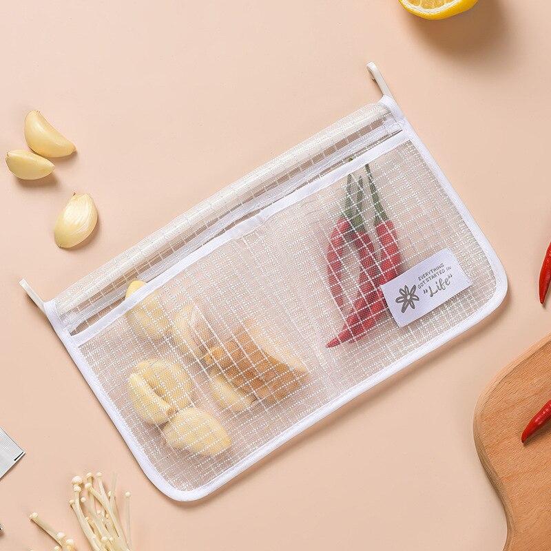 1/2 pçs saco de armazenamento de geladeira malha tempero portátil alimentos lanches saco líquido compartimento duplo pendurado saco acessórios da cozinha