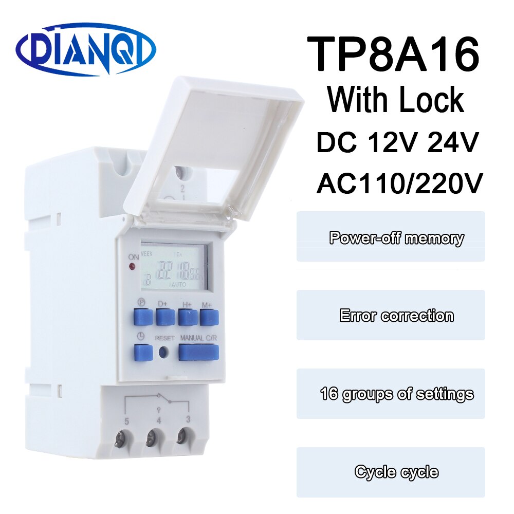 Timer Switch Din Rail Digitale TP8A16 Wekelijkse Programmeerbare Elektronische Microcomputer Schakelklok 220V 230V 6A-30A 12V Ac bell Ring