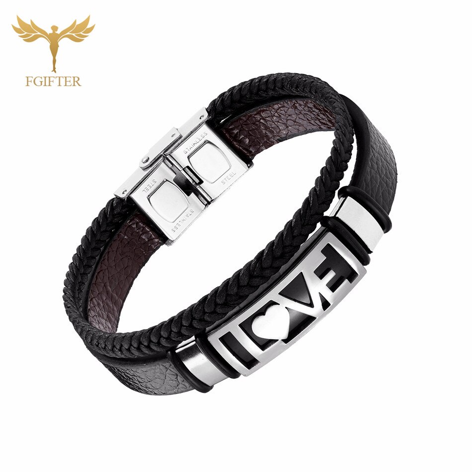 Pulseras románticas de amor para pareja de hombres y mujeres, pulsera de cuero de tejido multicapa, brazalete de acero inoxidable, joyería: Silver Bangle / 17 cm