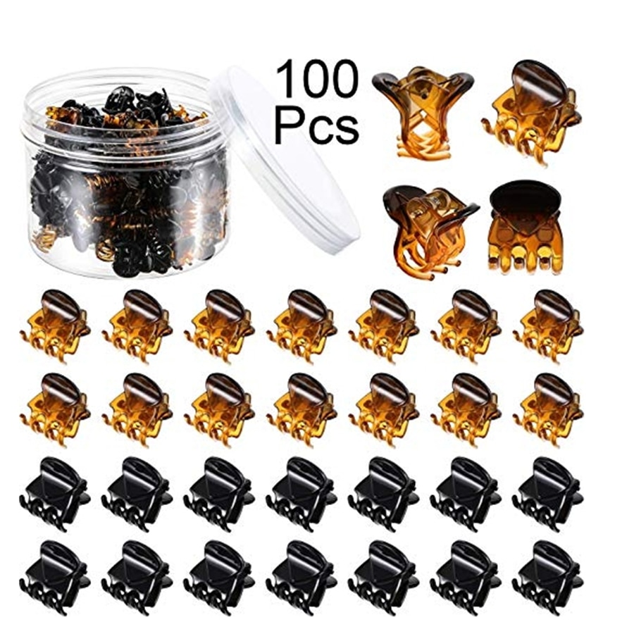 100 stuks 1.5cm/1cm zwart/bruin/transparante mini haarklemmen plastic klemmen klemmen kleine kaak voor meisjes en vrouwen, acc 101