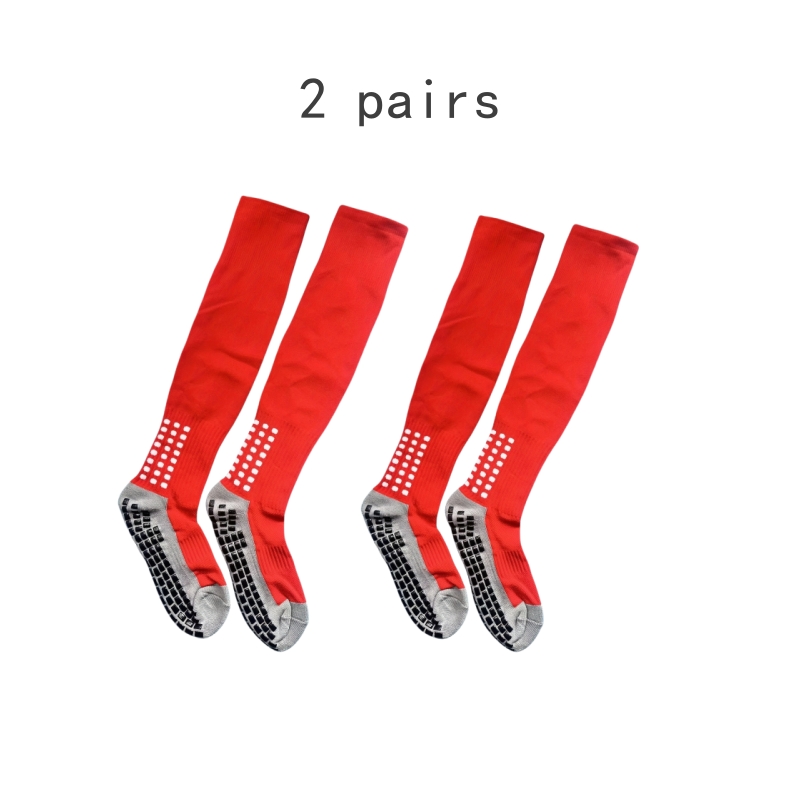Rutschfeste Fußball-Kniestrümpfe, rutschfeste Fußball-/Basketball-/Hockey-Sport-Griffsocken, 2 Paar: Rot