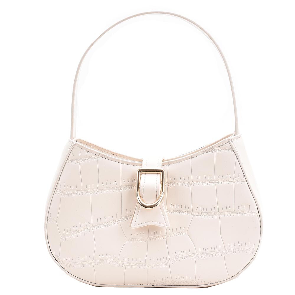 Retro Vrouwelijke Schoudertas Steen Patroon Crossbody Tas Voor Vrouwen Hoge Textuur Pu Leer Eenvoudige Veelzijdige Dame Tas kleine: white