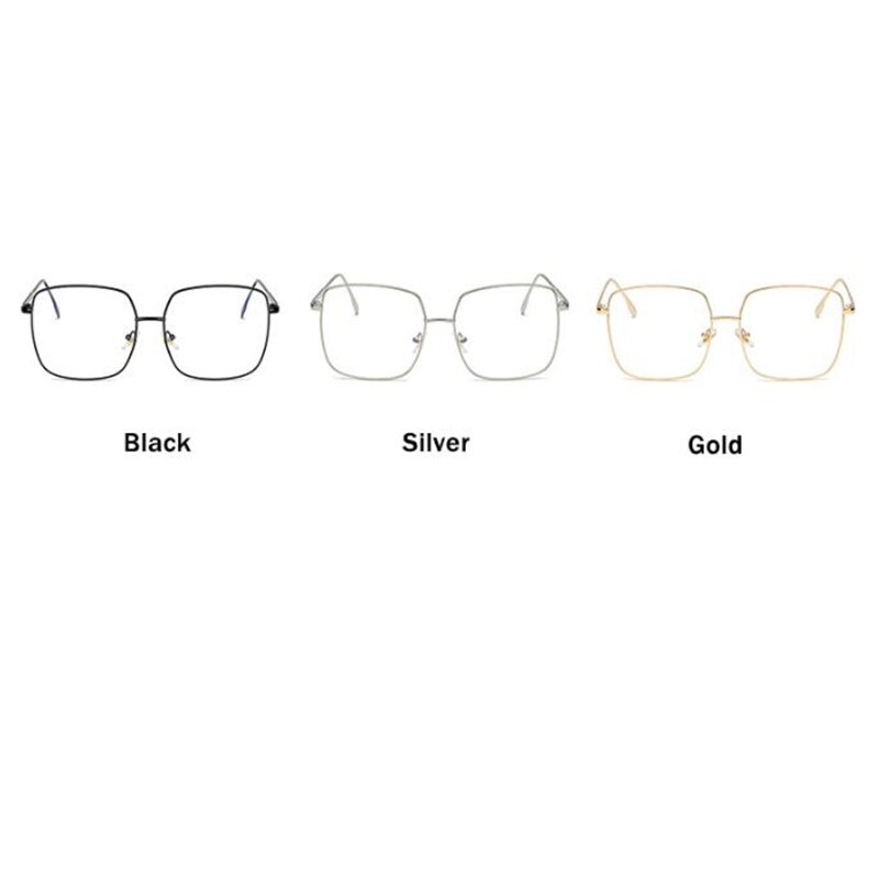 Zwarte Vierkante Oversized Brillen Frame Eenvoud Bril Vrouwen Retro Vierkante Gouden Platte Spiegel Clear Lens