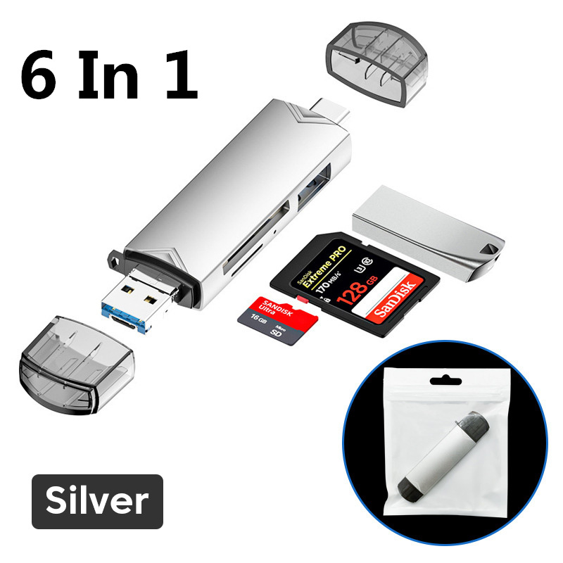Elough 6/7-in-1-Kartenleser, USB 3.0, Micro-SD, TF-Karte, Speicherleser, Hochgeschwindigkeits-USB-Flash-Laufwerk, Typ C 3.1 auf USB-Adapter, Schreiber: YELLOW