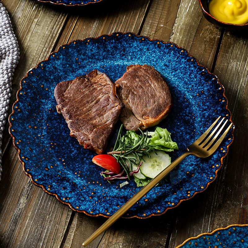 Large Dinner Plates for Dinner Salad Dessert Blue Ceramic Dinner Plates