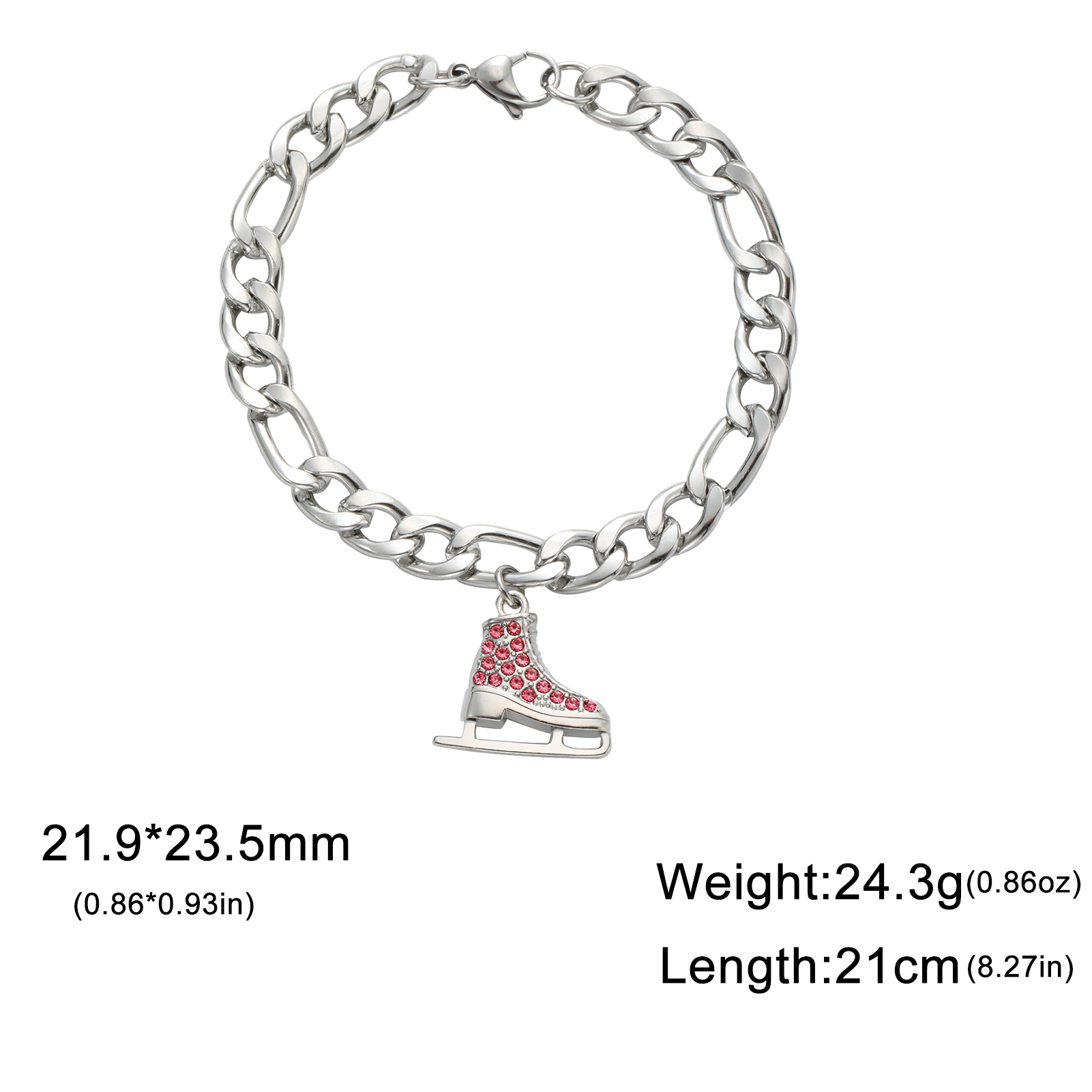 EUEAVAN cristallo zircone Ghiaccio pattinare scarpa fascino bracciale smalto lusso blu rosa bracciali pattinaggio di figura sport donna uomo gioielli: Oro scuro