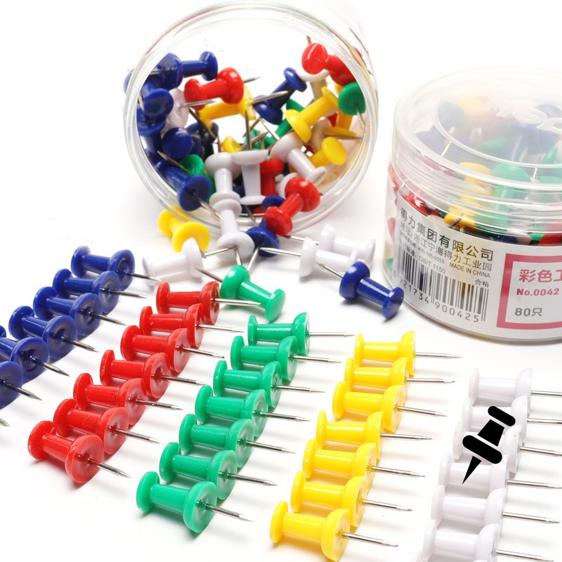 Chinchetas de plástico con punta de acero para trabajo en el hogar Juego de chinchetas de seguridad con punta de corcho, de colores, para encuadernación de oficina, suministros escolares, pernos para pared, 35, 80 unidades