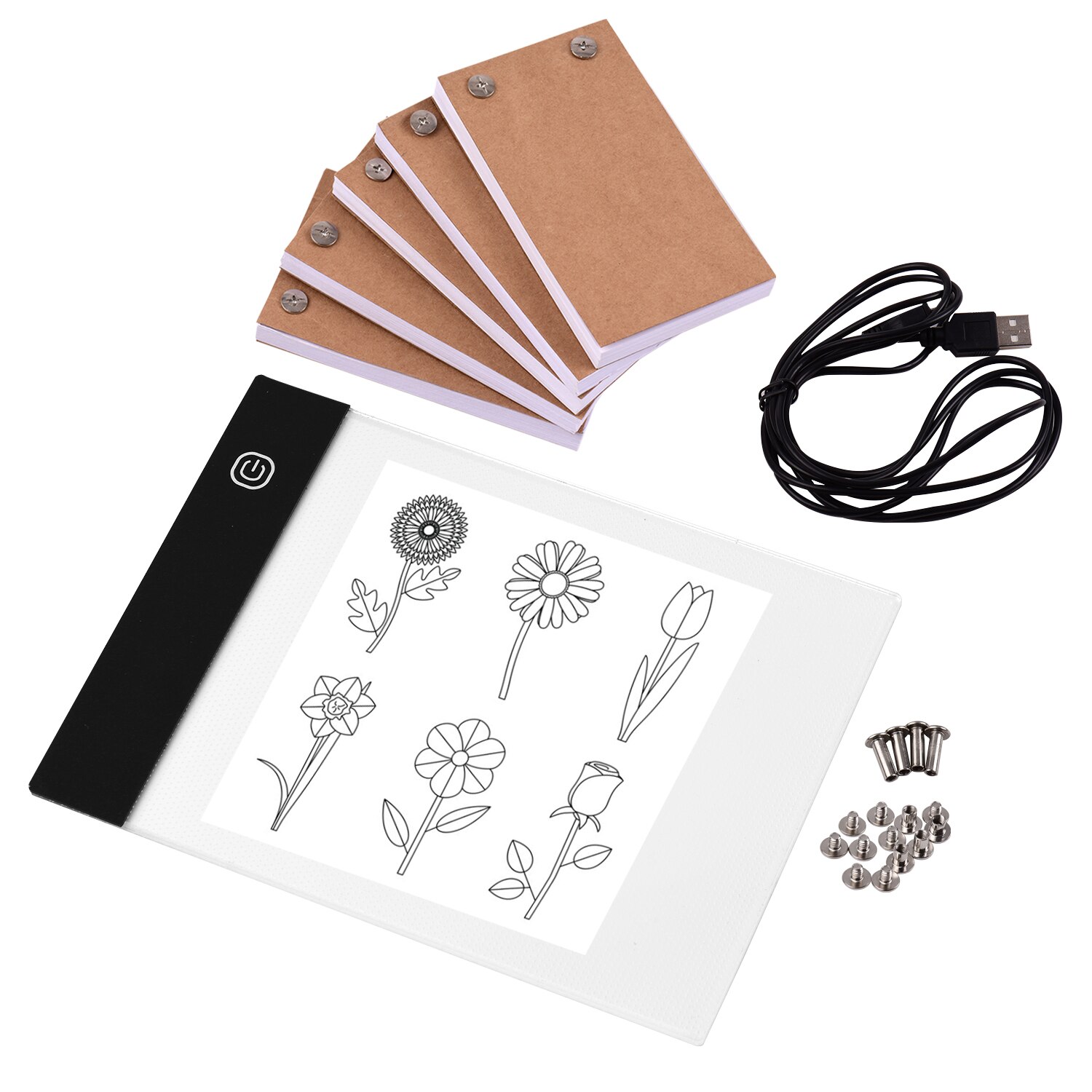 Portable Flip Book Kit Light Pad Tablet LED Light Box 3 Level Brightness Control 300 Sheets Flipbook Paper with Binding Screws