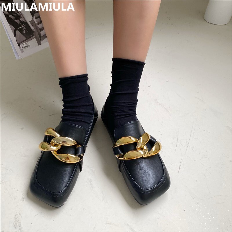 Neue Winter Socofy Plüsch Goldene Kette Leder Wohnungen Schuhe Zehe Slip Auf Frauen Müßiggänger Mokassins