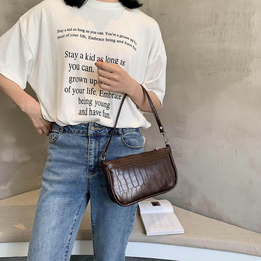 Crocodile PU Leather Women Handbags Solid Retro Female Shoulder Bags Casual Ladies Totes Bags femmes sacs à bandoulière