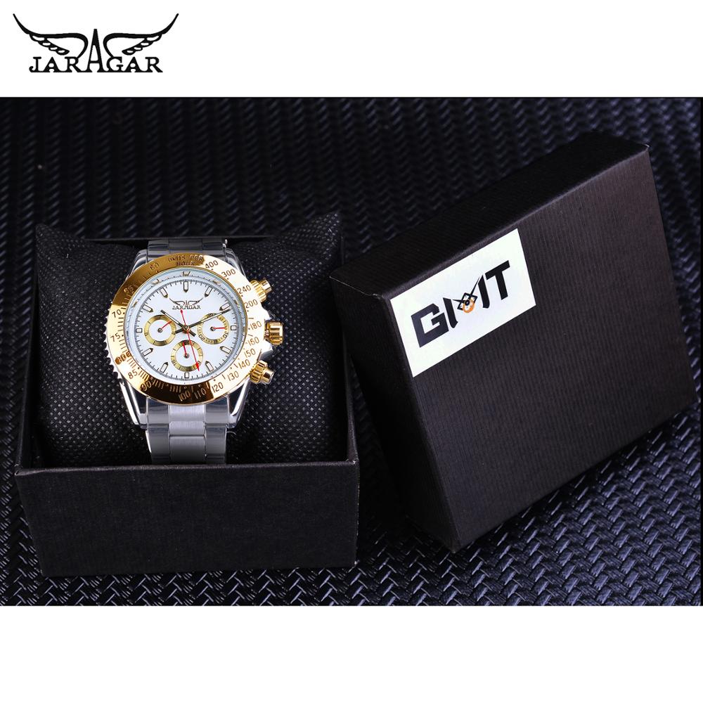 Jaragar Montre Homme Mens Watches Automatic Golden Stainless Steel Date Sports Mechanical Wristwatch Clock Relogio