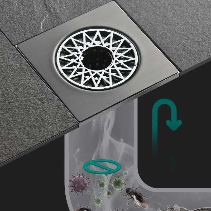 Desagüe de suelo de ducha cuadrado de acero inoxidable con cubierta de filtro extraíble, escurridor de bañera, rejilla de residuos para accesorios de cocina y baño