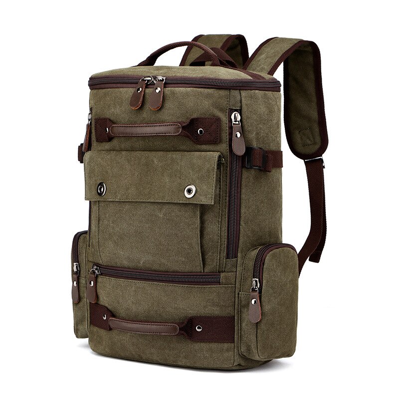 Mochila de lona Vintage para hombre, mochila de viaje multiusos de gran capacidad para ordenador portátil, mochila escolar de: Green