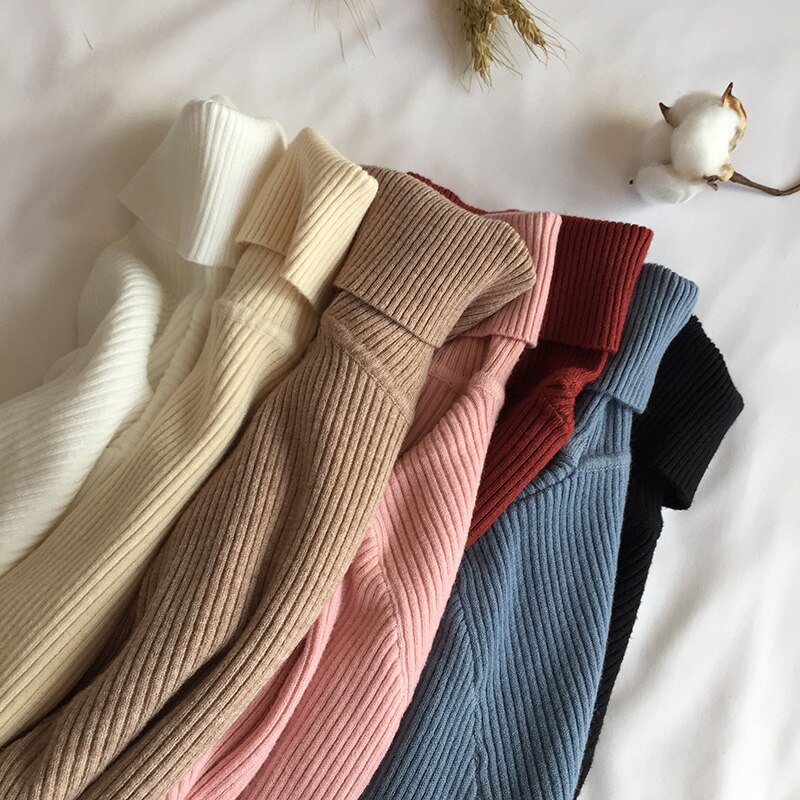Pull épais pour femmes, Pull tricoté côtelé, Pull à manches longues, col roulé, Pull Slim et pour femmes, collection automne et hiver