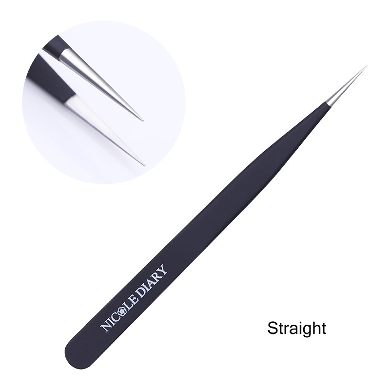 Nicole Dagboek Rechte Gebogen Tweezer Nail Sticker Rhinestone Picker Matte Black Uv Gel Polish Remover Nail Art Tool: Tweezer  Straight