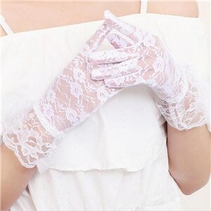 Fille dentelle gants printemps été élastique Protection solaire solide crème solaire été magnifique rose doigt gants accessoires Sexy: White