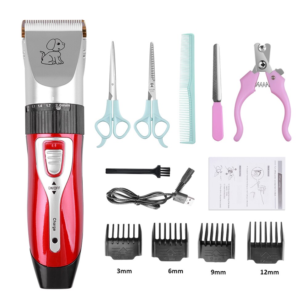 Hond Haar Trimmer Oplaadbare Grooming Scheerapparaat Professionele Scheerapparaat Set Elektrische Shear Tondeuse Hond Haar Snijder: Set B Red