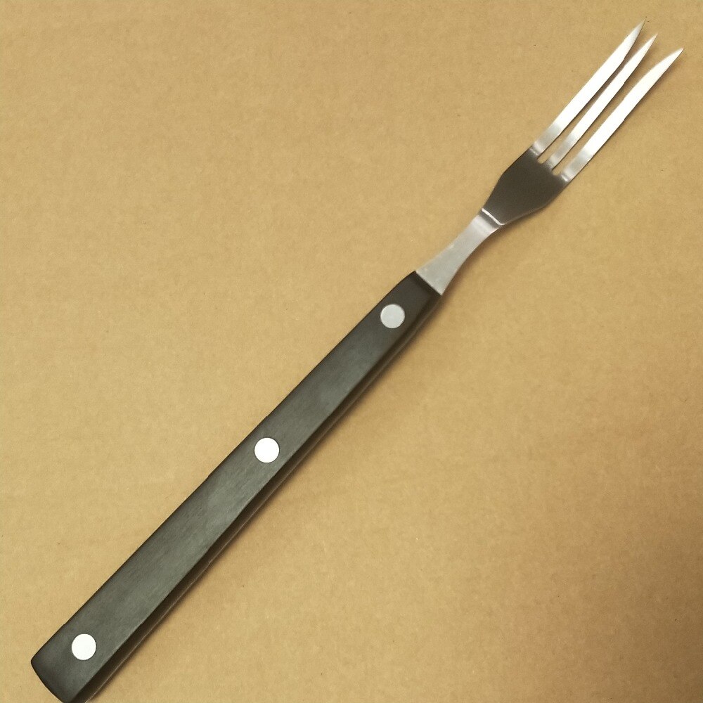 MIUfrance Sharp 10-Inch Granny Fork, GRANNY FORK Stainless 3 Prong Wood Handle Meat Cooking Utensil- Small