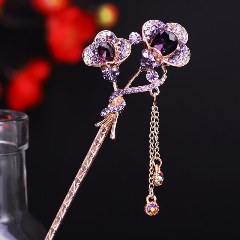 Morkopela Blume Kristall Haarnadel Charme Haar Clip Zubehör Strass Braut Haar Stick Schmuck Hochzeit: flower purple