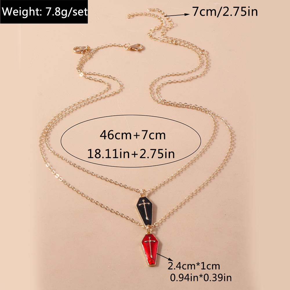 Aihua Cute Enamel Halloween Vampire Cross Coffin Friendship Couple Necklaces For Women Men BFF Best Friend Necklaces Jewelry