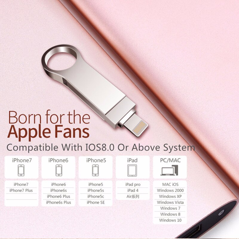 Richwell usb-stick voor iphone 8/7/7 plus /6/6s plus /5/5s/5c/ ipad 8gb 16gb 32gb pen drive 64gb 128gb otg usb 2.0- geheugenstick